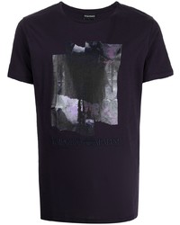 Мужская темно-пурпурная футболка с круглым вырезом с принтом от Emporio Armani