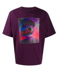 Мужская темно-пурпурная футболка с круглым вырезом с принтом от Marcelo Burlon County of Milan