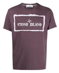Мужская темно-пурпурная футболка с круглым вырезом с принтом от Stone Island