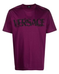 Мужская темно-пурпурная футболка с круглым вырезом с принтом от Versace