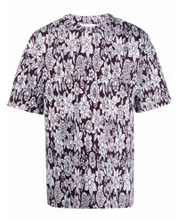 Мужская темно-пурпурная футболка с круглым вырезом с цветочным принтом от Christian Wijnants