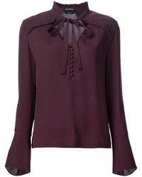 Темно-пурпурная шелковая блузка с рюшами