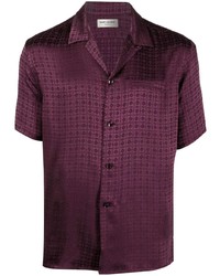 Мужская темно-пурпурная шелковая рубашка с коротким рукавом с принтом от Saint Laurent