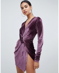 Темно-пурпурное бархатное облегающее платье