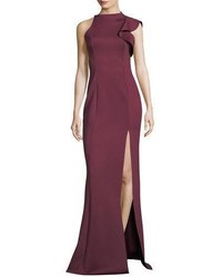 Темно-пурпурное вечернее платье с разрезом