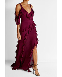 Темно-пурпурное вечернее платье с рюшами