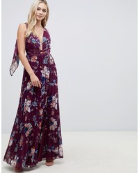 Темно-пурпурное вечернее платье с цветочным принтом от ASOS DESIGN