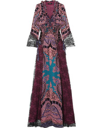 Темно-пурпурное кружевное платье-макси с принтом от Etro