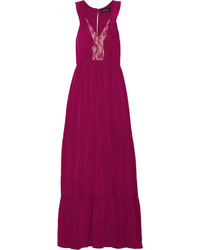 Темно-пурпурное кружевное платье-макси от Saloni