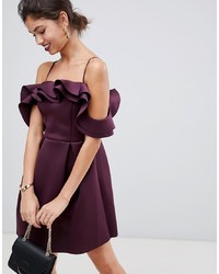 Темно-пурпурное кружевное платье с пышной юбкой с рюшами от ASOS DESIGN