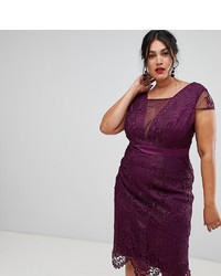 Темно-пурпурное кружевное платье-футляр от Chi Chi London Plus