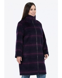 Женское темно-пурпурное пальто в горизонтальную полоску от Modress