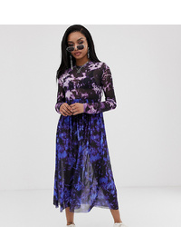Темно-пурпурное платье-миди с принтом тай-дай