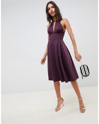 Темно-пурпурное платье-миди со складками