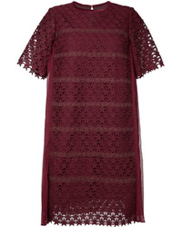 Темно-пурпурное платье прямого кроя с вышивкой от Muveil