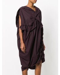 Темно-пурпурное платье прямого кроя с рюшами от Marni