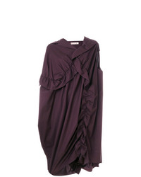 Темно-пурпурное платье прямого кроя с рюшами от Marni
