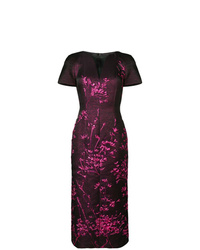 Темно-пурпурное платье-футляр с цветочным принтом от Talbot Runhof