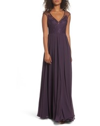 Темно-пурпурное шифоновое вечернее платье со складками