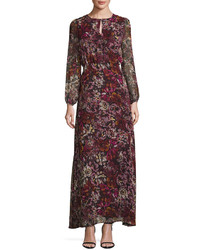 Темно-пурпурное шифоновое платье-макси с цветочным принтом