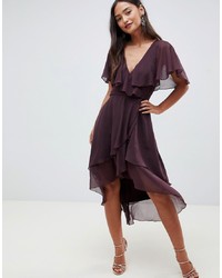 Темно-пурпурное шифоновое платье-миди