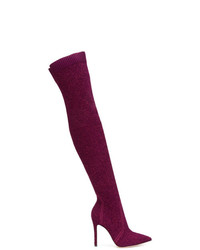 Темно-пурпурные вязаные ботфорты из плотной ткани от Gianvito Rossi