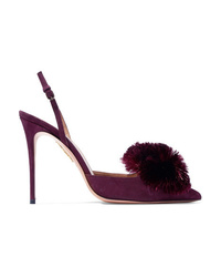 Темно-пурпурные замшевые туфли с украшением