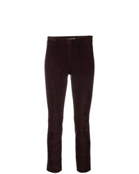 Темно-пурпурные кожаные узкие брюки от Vince