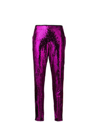 Темно-пурпурные узкие брюки с пайетками