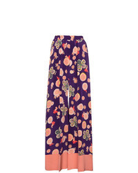 Темно-пурпурные широкие брюки с цветочным принтом