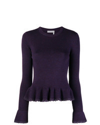 Темно-пурпурный бархатный свитер с круглым вырезом