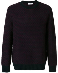 Темно-пурпурный вязаный свитер с круглым вырезом