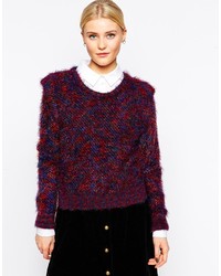 Темно-пурпурный вязаный свободный свитер