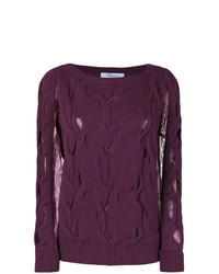 Темно-пурпурный кружевной свитер с круглым вырезом