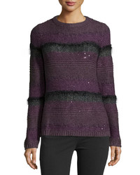 Темно-пурпурный свитер в горизонтальную полоску