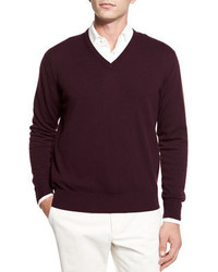 Темно-пурпурный свитер с v-образным вырезом