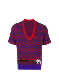 Темно-пурпурный свитер с v-образным вырезом с принтом