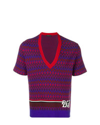 Мужской темно-пурпурный свитер с v-образным вырезом с принтом от Prada