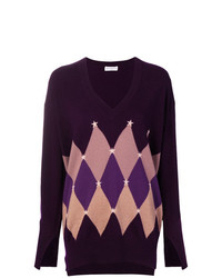 Женский темно-пурпурный свитер с v-образным вырезом с ромбами от Ballantyne
