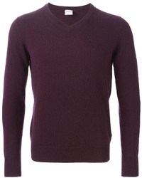 Мужской темно-пурпурный свитер с v-образным вырезом от Aspesi