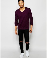 Мужской темно-пурпурный свитер с v-образным вырезом от Asos