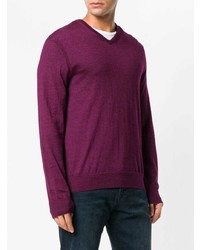 Мужской темно-пурпурный свитер с v-образным вырезом от N.Peal