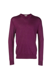Мужской темно-пурпурный свитер с v-образным вырезом от N.Peal