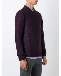 Мужской темно-пурпурный свитер с v-образным вырезом от Al Duca D’Aosta 1902