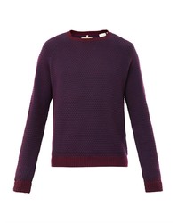 Темно-пурпурный свитер с круглым вырезом в клетку