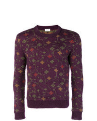 Темно-пурпурный свитер с круглым вырезом с цветочным принтом