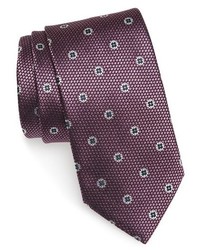 Темно-пурпурный шелковый галстук с цветочным принтом