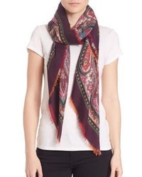 Темно-пурпурный шелковый шарф с "огурцами"