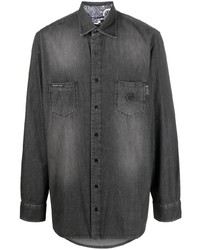 Темно-серая джинсовая рубашка с "огурцами"