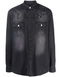 Мужская темно-серая джинсовая рубашка с принтом от Philipp Plein
